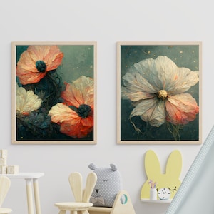 Floral Set of 2, Botanical Wall Art, Nursery flowers print, Download Art, Colorful Pink floral print, Floral Printable Art, Watercolor Art