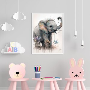 Elephant Boho Nursery Printable Art, Nursery Wall Art, Neutral Colors, Watercolor Elephant Painting, Baby Animal Print, Safari Nursery Art