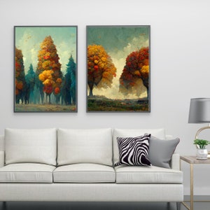 Fall Tree Set Color Printable Wall Art, Warm Autumn Home Décor, Fall Cozy Printable Wall Art. Wall Art Décor,Fall Leave Warm Color Wall Art.
