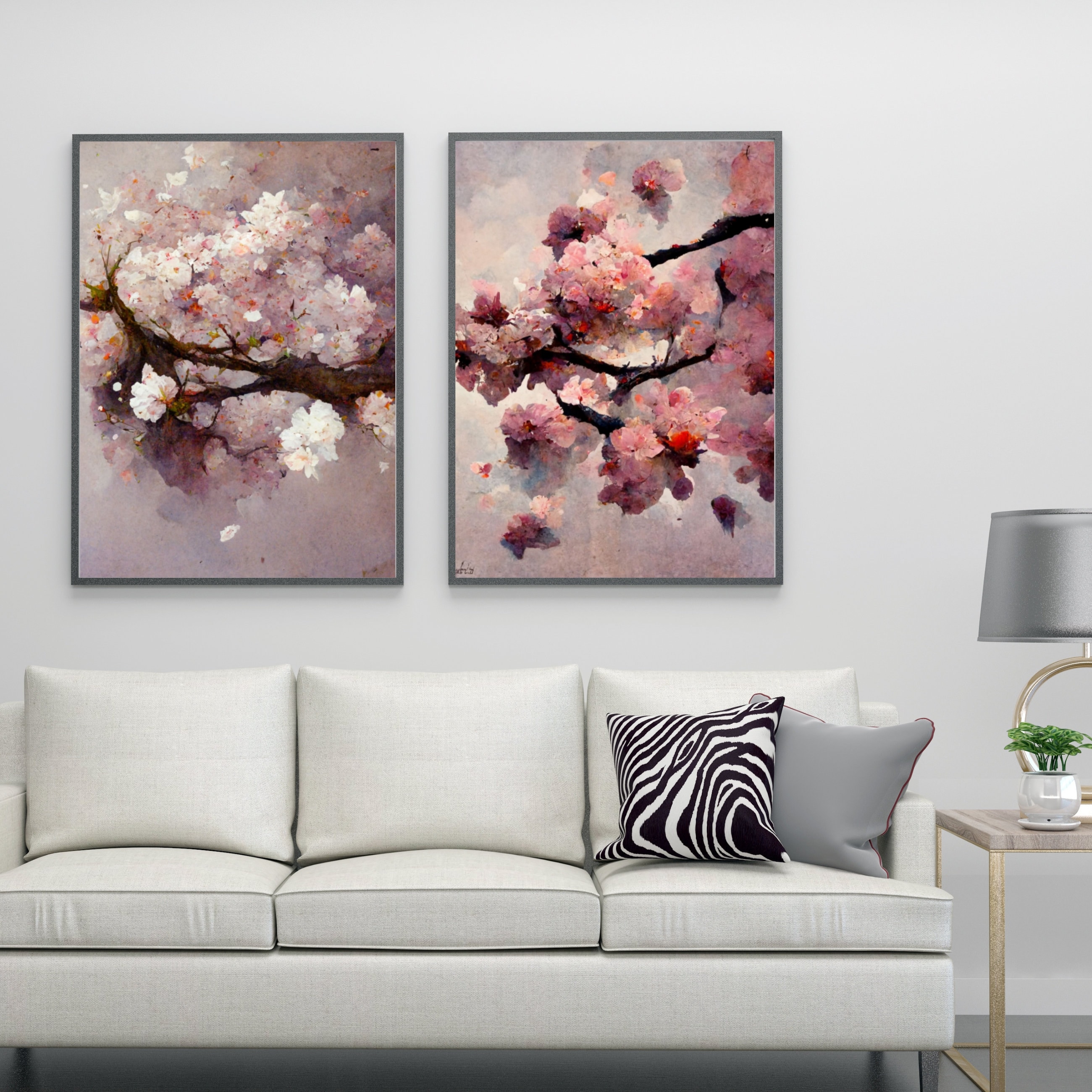 Sakura Blossom Tree Wall Art, Set of 2, Cherry Blossom, Modern Art ...