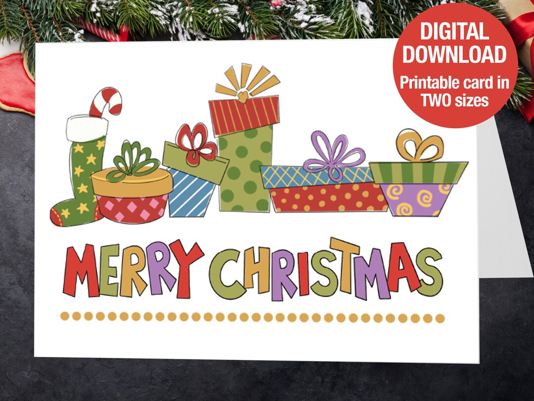 Printable Christmas Card in Two Sizes Cute Colorful - Etsy