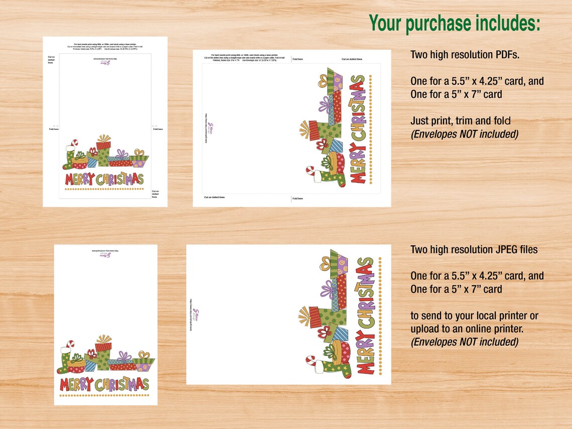 Printable Christmas Card in Two Sizes Cute Colorful - Etsy