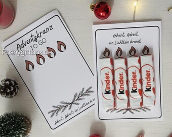 Druckvorlage Adventskranz to go/ Schokoriegel-Adventskranz/DIY Geschenkidee im Advent/ Lustige Kartenidee Weihnachten /Sofort Download PDF