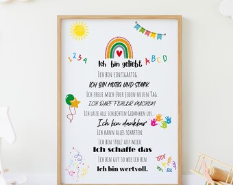 Kinderzimmer Poster /Einschulungsgeschenk/Schulkind Geschenk/Affirmationen Poster/Last Minute Geschenk PDF/Sofort Download/Poster A4