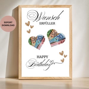 Wunscherfüller/Geldgeschenk Druckvorlage/Geldgeschenk zum Geburtstag DIY/Geld kreativ verschenken Last Minute Geschenk/Sofort Download Datei
