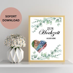 Geldgeschenk Druckvorlage EUKALYPTUS/Geldgeschenk HOCHZEIT/Geld kreativ verschenken/Wunscherfüller Last Minute Geschenk/Sofort Download PDF
