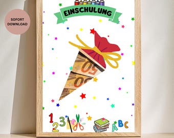 Geldgeschenk Druckvorlage Schulkind A4/Geldgeschenk zur Einschulung/DIY/Wunscherfüller /Last Minute cadeau/Schulstart /Sofort Download pdf