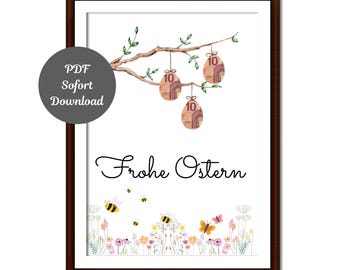 Geldgeschenk Druckvorlage OSTERN A4/Geldgeschenk  DIY/Wunscherfüller /Last Minute Geschenk/Frohe Ostern Poster/Sofort Download PDF/Osternest