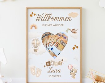 Babygeschenk/Geldgeschenk Baby/Kinderzimmer Poster/Baby Poster/Geschenk zur Geburt/Last Minute Geschenk PDF/Sofort Download A4