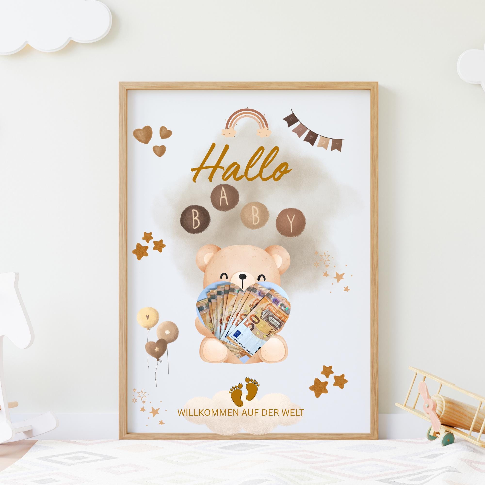 Babygeschenk/Geldgeschenk Baby/Kinderzimmer Poster/Baby Poster/Geschenk zur Geburt/PDF Vorlage zum Download und Selbstausdrucken