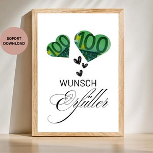 Geldgeschenk Druckvorlage/Geldgeschenk zum Geburtstag DIY/Geld kreativ verschenken/Wunscherfüller Last Minute Geschenk/Sofort Download PDF