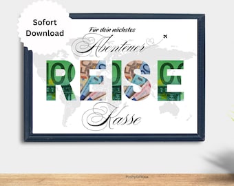 Geldgeschenk Druckvorlage REISE/Geldgeschenk Urlaub/Wunscherfüller /Sofort Descargar PDF/Geschenk für die nächste Reise/Geburtstag