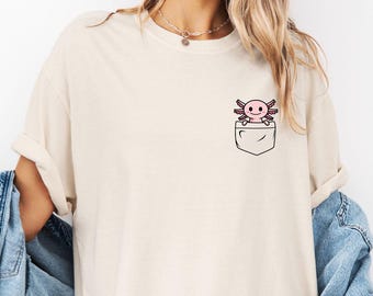 Comfort  Colors® Animal Shirt, Pocket Axolotl T-shirt, Minimalist Dinosaur, Panda, Elephant, Cat, Giraffe, Koala, Unicornn Bunny, Lion, Frog