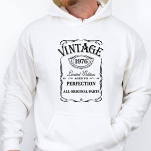 Vintage 1976 Birthday Hoodie, 40th Pullover, 50th Birthday Gift, Aged to Perfection, Mum Birthday Hoodie image 1