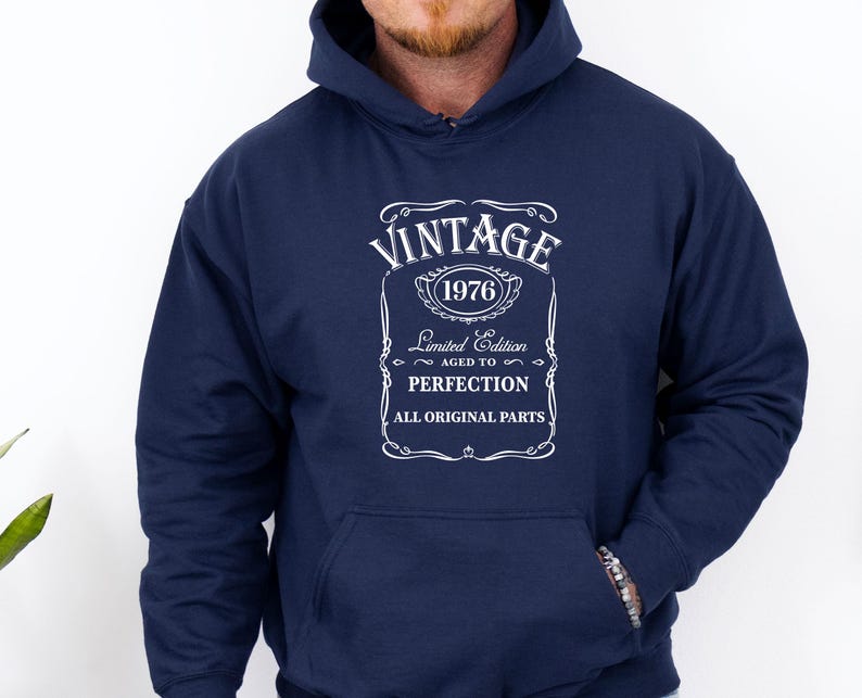 Vintage 1976 Birthday Hoodie, 40th Pullover, 50th Birthday Gift, Aged to Perfection, Mum Birthday Hoodie image 3