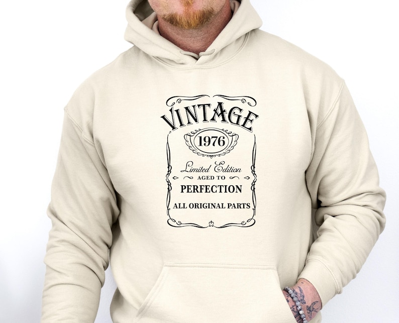 Vintage 1976 Birthday Hoodie, 40th Pullover, 50th Birthday Gift, Aged to Perfection, Mum Birthday Hoodie image 2
