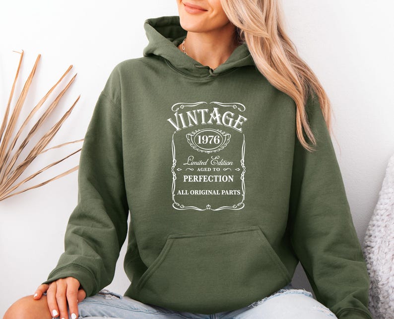 Vintage 1976 Birthday Hoodie, 40th Pullover, 50th Birthday Gift, Aged to Perfection, Mum Birthday Hoodie image 4
