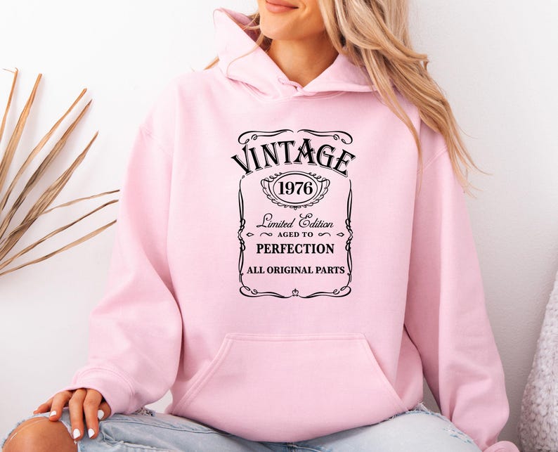 Vintage 1976 Birthday Hoodie, 40th Pullover, 50th Birthday Gift, Aged to Perfection, Mum Birthday Hoodie image 5