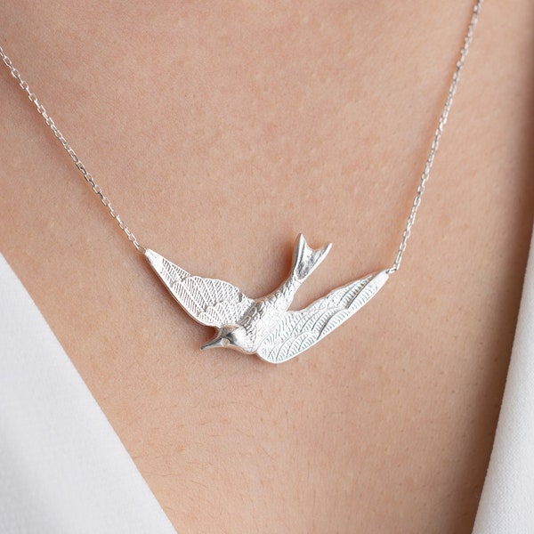 Bird Necklace, Silver Bird Necklace, Bird Pendant, Swallow Pendant, Bird Jewellery, Bird Lovers Gift, Silver Bird Charm, Animal Necklace