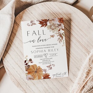Fall In Love Bridal Shower Invitation, Fall Bridal Shower Invite Template INSTANT download