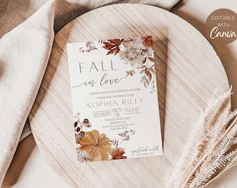 Fall In Love bruids douche uitnodiging, herfst bruids douche uitnodigen sjabloon INSTANT download
