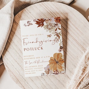 Friendsgiving Potluck Invitation Template,  Boho Thanksgiving Invite INSTANT download