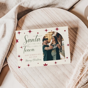 Le Père Noël n’est pas le seul à venir en ville Annonce de grossesse Étoiles rouges Carte de vacances, Carte de Noël Annonce de bébé Téléchargement INSTANTANÉ