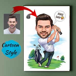 Golfer Cartoon Portrait, Golfer Karikatur, Geschenk für Golfer, Golfer Geschenk, Golfer Cartoon, benutzerdefinierte Cartoon, Karikatur Zeichnung
