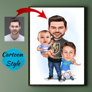 Retrato personalizado de dibujos animados de papá e hijo, regalo para papá, dibujos animados para niños