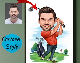 Golfer Gift, Golfer Caricature from Photo, Funny Golfer Drawing Art, Funny Golfer Digital Portrait, Golfer Cartoon Drawing, Men Golf Gift