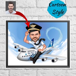 Pilot Gift, Custom Pilot Caricature from Photo, Funny Pilot Art, Funny Pilot Portrait, Unique Pilot Cartoon Drawing, Aviations Gift Ideas
