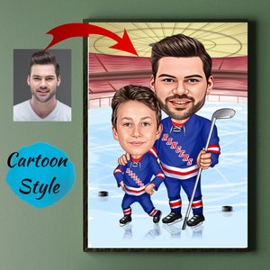 Custom Dad and Son Cartoon Portrait, Gift for Dad,  Kids Cartoon