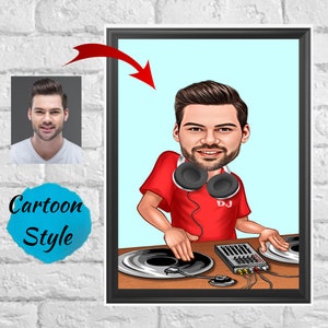 Regalo de Dj, Caricatura de Dj de la foto, Dibujo divertido de arte de Dj, Retrato divertido de Dj, Dibujo de dibujos animados de Dj, Descarga digital de dibujos animados de Dj, Impresión digital