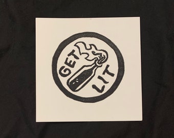 Impresión linográfica Get Lit: Arte punk hecho a mano (5x5”)