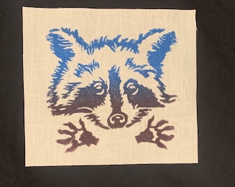 Hand-Printed Raccoon Sew-On Patch