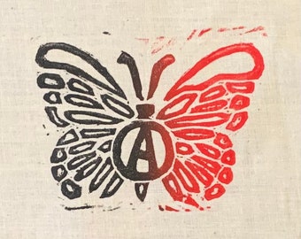 Anarchy Butterfly Patch: Hand-Printed Sew-On Cotton Punk Patch