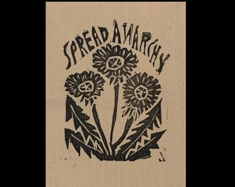 Parche Spread Anarchy Dandelion: Parche punk hecho a mano con estampado en linóleo.