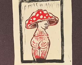 Parche Mushbooty: parche cosido en linóleo impreso a mano