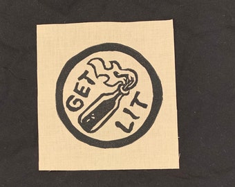 Parche Molotov Get Lit: parche punk cosido a mano y linograbado