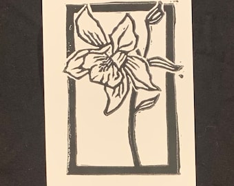 PRINT! Flower print! Wild Columbine Print! Local pollinators! Nature linocut print! Beautiful flower picture!