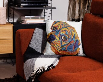 Puggle Art Throw Pillow - Colourful Dog Lover Cushion - Whimsical Pet Portrait Pillow for Home or Gift