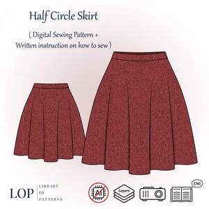 Midi Skirt Sewing Pattern, Half Circle Skirt, with Instructions to sew it, Digital Sewing Pattern