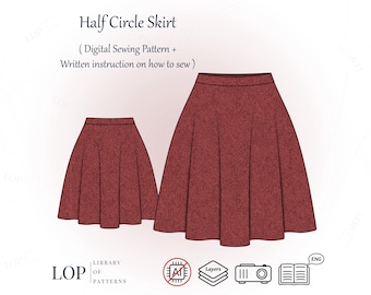 Midi Halbkreis Rock Schnittmuster mit Anleitung (Digitales Schnittmuster)