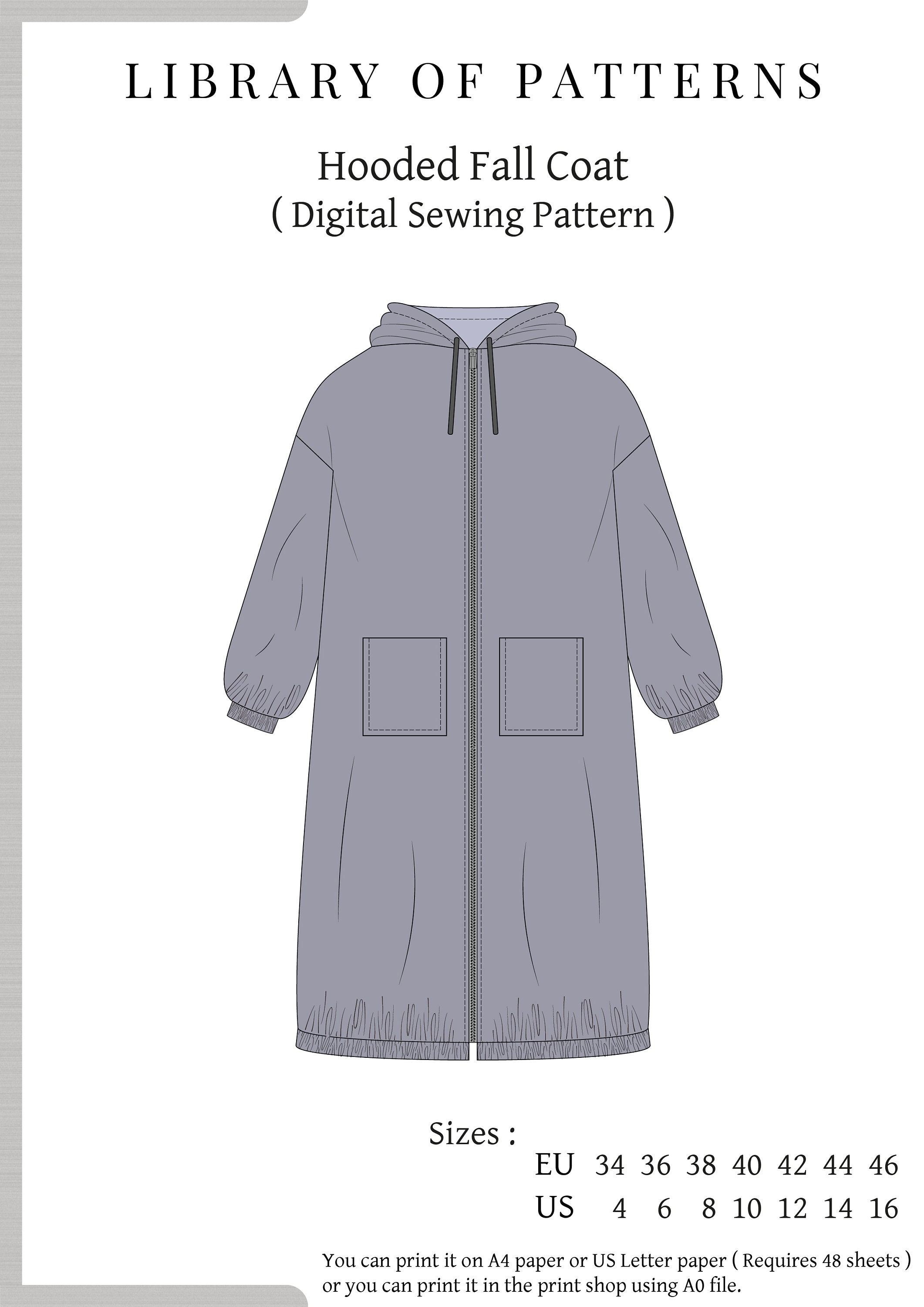 Hooded Fall Coat Sewing Pattern, Oversize Coat Pattern, With Video ...