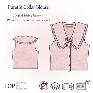 Patron de chemisier à col Puratin, top court sans manches, patron de couture PDF avec instructions écrites