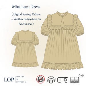 Mini Lace Dress Pattern with Frills, Digital Sewing Pattern with Written Instructions