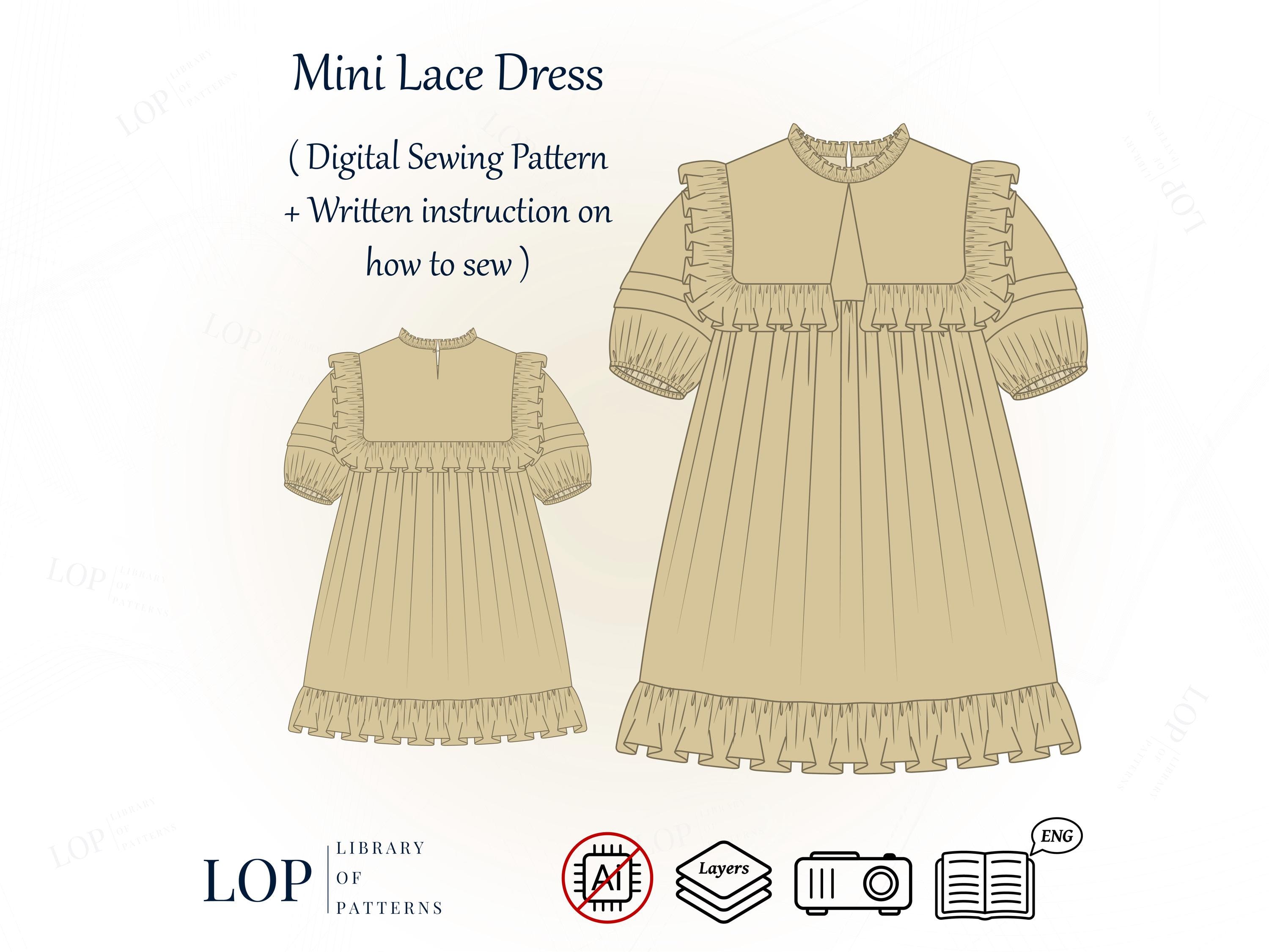 Mini Lace Dress Pattern With Frills, Digital Sewing Pattern With Written  Instructions - Etsy