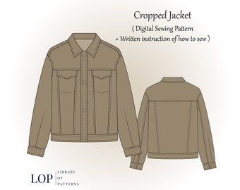 Cropped Jacket Sewing Pattern, with Written Instructions to Sew it, Digital Sewing Pattern