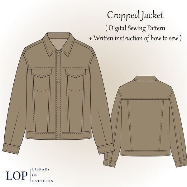 Cropped Jacket Sewing Pattern, with Written Instructions to Sew it.
