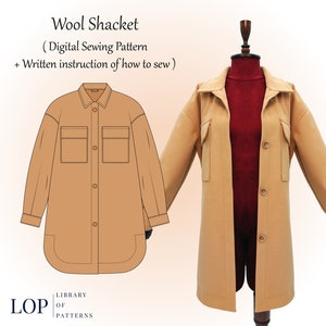 Wool Shacket Sewing Pattern, Oversized Shirt, Written Instructions to Sew it, Digital Sewing Pattern